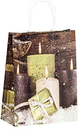 22+10x28 cm, Kerzenschein, Papiertragetasche, Flachhenkel, Geschenktüte Weihnachten, Weihnachtstüten, Geschenktasche, Größe 100 Stück