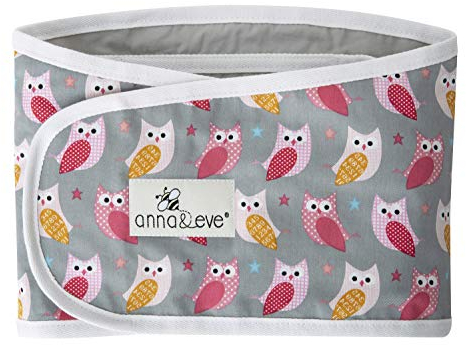 Anna & Eve Wickelgurt, verstellbare Arme, 100% Baumwolle, verhindert Überhitzung, Größe L, passend für Brustumfang 40,6 bis 50,5 cm, Eulen-Grau/Rosa