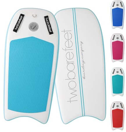Two Bare Feet 44 Inflatable Bodyboard – Lightweight & Portable Boogie Board with EVA Deck – for Adults & Kids, Perfect for Wave Riding & Beach Fun (Aqua (Board Only)