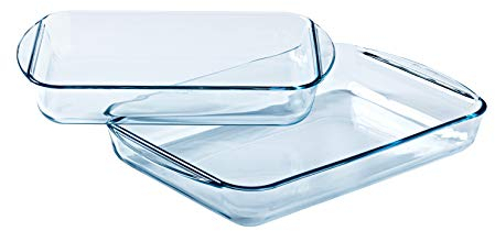 Pyrex® - Essentials Lasagneteller, rechteckig, aus Glas, 35 x 23 cm, 40 x 27 cm, 2 Stück