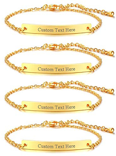 JewelryWe Schmuck 4pcs Armband mit Gravur, Personalisierte Armkette für Herren Damen Edelstahl Einstellbare Knöchel Link Freundschaftsarmband Brautjungfer Geschenke Beste Freunde Armbänder (Gold)