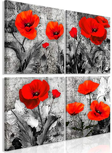 decomonkey Bilder Set Blumen Abstrakt 4 Teilig- jedes Teil 20x20 cm | Leinwandbilder Bild auf Leinwand Vlies Wandbild Kunstdruck Wanddeko Wand Wohnzimmer Wanddekoration Deko Mohnblumen