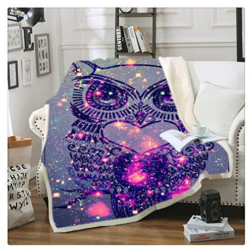 Sticker Superb. Sofa Schlafen Decke, Lila Kosmos Äußere Raum Star Eule Plüsch-Flanell-Decke für Couch Erwachsene Kinder, Decke Flauschige Kuscheldecke Mädchen Junge Frau Mann (Lila 1, 150cmx200cm)