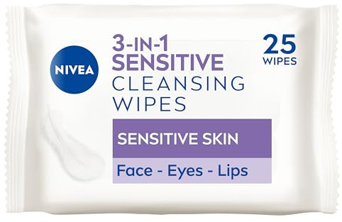 NIVEA 3in1 Sensitive Cleansing Wipes (25 Wipes), Plant-Based Makeup Remover Wipes, Face Wipes for Sensitive Skin, Gentle yet Effective Makeup Removal