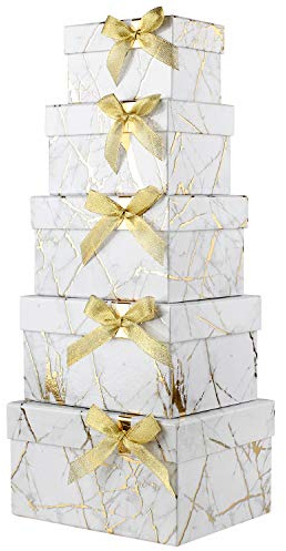 Rechteckige Geschenkbox Aufbewahrungsbox mit Deckel Geschenkkarton Schachtel Tortenbox Karton Ordnungsboxen Geschenkkarton mit Schleife 5er Set