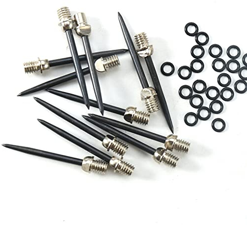 HERZWILD dartspitzen 12 pcs wechselspitzen Dart gummiring - stahlspitzen metallspitzen f. steeldart (Silber knopf schwarz Spitze)
