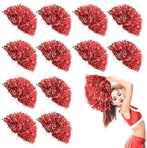 LINYAPRY 24 STK Metallisch Cheerleading Pompons zum Kinder, Cheerleader Jubeln Pom Poms mit Schlagstockgriff, Jubelnde Truppe Handblume zum Erwachsene Mannschaft Geist Sport Spiel Tanzparty