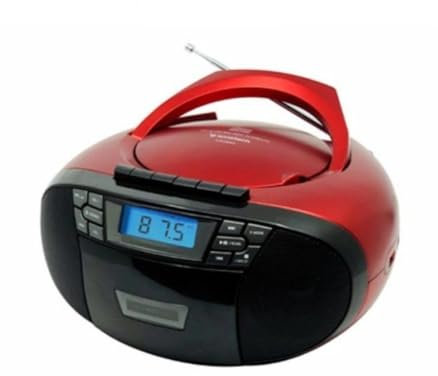 Sunstech CXUM53. Radio CD/Cassette portátil estéreo de 2 W, CD/R/RW/MP3/WMA FM USB/AUX-IN. Color Rojo.