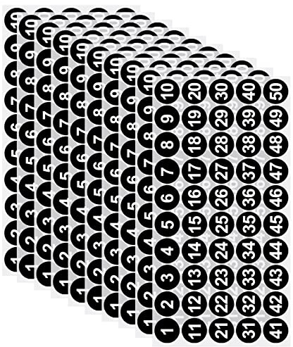 10 Fogli Adesivi Con Numeri, 1-50 Adesivi Numerici Consecutivi in Vinile Decalcomania Autoadesiva per Etichette Impermeabili per Interni e Esterni Adesivi Numeri Inventario(1 Pollice,Nero)