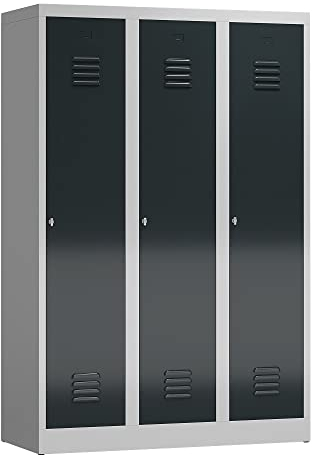 Lüllmann 3er Spind Spindschrank 3 Abteile mit S/W-Trennung 180x120x50cm (RAL 7035/7016 lichtgrau/anthrazit)