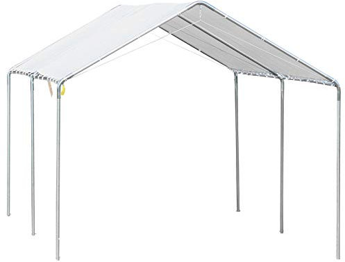Outsunny Gazebo Copertura per Auto 6x3m in Acciaio Zincato, Tendone per Auto con Kit di Ancoraggio, Bianco