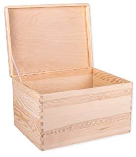 Unfinished Wood Box With Lid No Handles For Storage, Decoration, Organisation, Large Natural Wooden Craftsmanship, Rustic Home Decor, 40 x 30 x 24 cm.