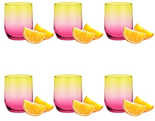 Glasmark KROSNO 1992 Juego De 6 Vasos Para Cócteles Long Drink Agua Zumo Copas De Vidrio Transparentes 300 ml Amarillo Rosado