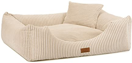 PIESIEKSOLANDIA Oaza Hundebett mit Rand, Haustierbett, Bett, Bodenbett, Hundekissen, Hundesofa, Katzenbett, Hundekörbchen, Hundecouch, Hundekorb, Weich, Textil, Rechteckig (90x70, Gerippt/Creme)