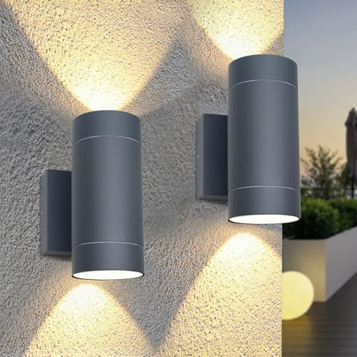 EBION Outdoor Wall Lights,IP65 Waterproof Up and Down Outside Lights Mains Powered, Exterior Wall Sconce Lights GU10,Anthracite Aluminium Wall Lamp for Front Door,Porch,Garden,Garage,2 Pack