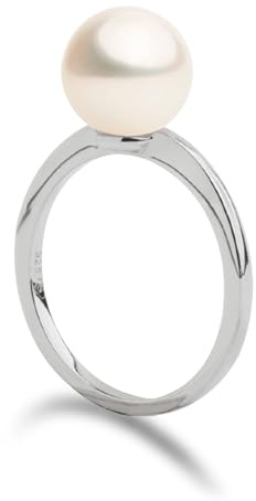 Secret & You Anillo de Perlas Cultivadas de Agua Dulce Redondas de 8,5 mm de Mujer Anillo de Plata de Ley 925 bañada en Rodio u Oro Vermeil - 3 tallas