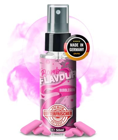 ShinyChiefs FLAVOUR BOMB Bubblegum - Autoduft mit Kaugummi-Geruch - Premium Lufterfrischer und Auto Parfüm für den Innenraum, neutralisiert Gerüche im Auto, hochergiebig, Pumpsprühflasche, 50ml