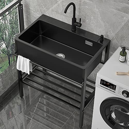 Lavello Cucina 1 Vasca,lavatoio da esterno,Lavandino Autoportante,Lavandino in pietra di quarzo,Lavello Multiuso Nero,lavatoio lavanderia,Peso 15 kg,Per Garage,Ristorante,cantina,interni,Esterni ( Col