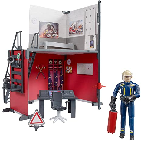 bruder 62702 - Bworld Feuerwehrstation mit Feuerwehrmann - Spielzeug ab 4 Jahre, Feuerwache, Feuerwehr Zubehör