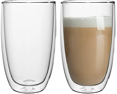 Malachit© Lot de 2 verres à double paroi 450 ml – Verres à latte macchiato, tasses à cappuccino, verres isothermes en verre borosilicate – Verres à café, verres à thé à double paroi