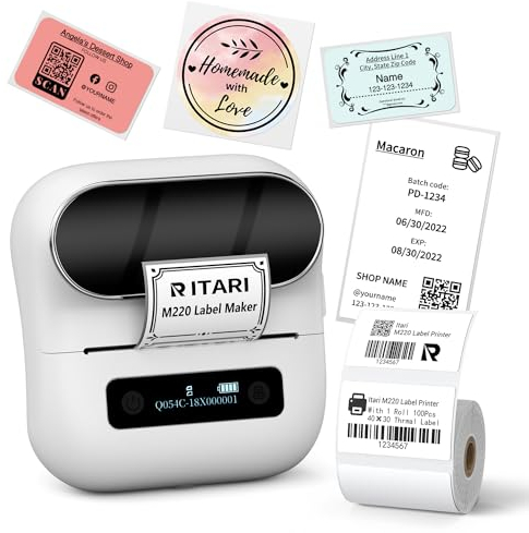 Itari M220 Bluetooth Etiquetadora térmica de 80 mm para el hogar, la Oficina y Las pequeñas Empresas, Dispositivo de etiquetado portátil Compatible con teléfonos y PC, con 1 Rollo de Etiquetas