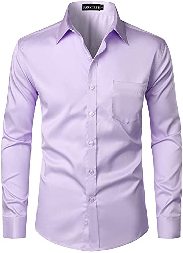 PARKLEES Men's Casual Business Slim Fit Dress Shirt | Urban Stylish, Formal, Adult, Button Down, Long Sleeve, with Pocket, Button Up