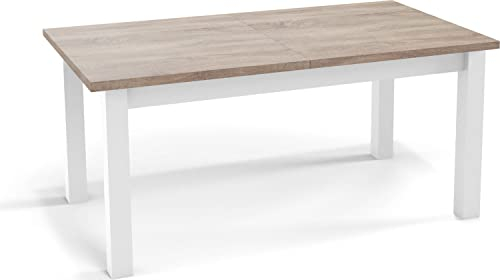 WFL GROUP Moderner Rechteckiger Ausziehbarer Esstisch - Platzsparend - Weiße Holzbeine - 120 bis 160 cm - Hergestellt in EU - 120 x 67 cm - Sonoma Eiche