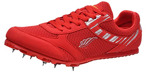 ZHENSI Leichtathletik-Schuhe Für Herren Teenager Laufen Rennen Sprint Spikes Leicht Springen Sportlich Für Jungen Und Mädchen,Rot,42 EU