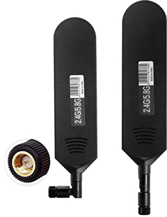 Vecys Dual Band WiFi 2.4GHz 5.8GHz Antena 12dBi Alta Ganancia Omnidireccional Pegamento Stick SMA Conector Macho Antena para WiFi Router Tarjeta de Red Inalámbrica (Negro, 2 PCS)