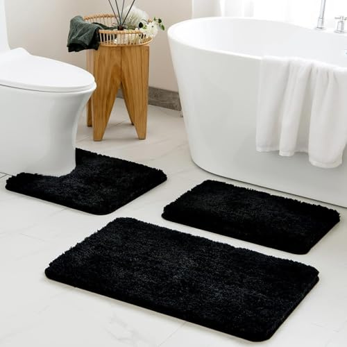 Sentidos Badematte 70x120 cm Badeteppich rutschfeste maschinenwaschbar weicher Badezimmerteppich Wasserabsorbierend Badvorleger für Badewanne Dusche Küche Badmatten badteppich Schwarz