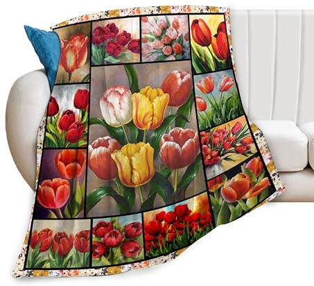 Tulpenblumen-Decke, superweich, gemütlich, florales Überwurf, Decke für Mutter, Oma, Mädchen, Frauen, Teenager, Erwachsene, leichtes Flanell-Fleece, flauschige Bettwäsche, Decken, Geschenke für Sofa,