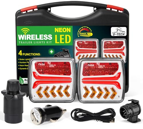 D-TECH Rückleuchten für Anhänger, kabellos, LED, ECE R10, EMC, magnetisch, ohne Kabel, 13 auf 7-polig, LKW