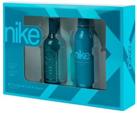 NIKE - Turquoise Vibes, Perfume 100 ml + Desodorante Hombre Spray 200 ml, Estuche Regalo Hombre, Pack Nike 2 Piezas, Masculino, Fresco y Afrutado, Colonia Floral