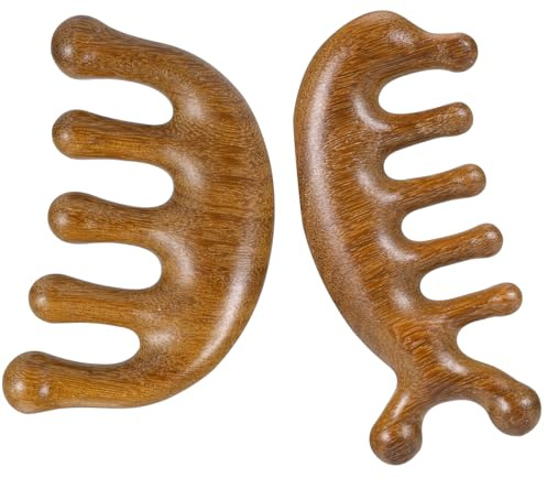 Newofview 2 Stück Massagekamm Holzkamm mit breitem Zahn,Kopfmassage Bürste Holz Massage Kamm,Gua Sha Massagewerkzeug kein statischer Kamm Kopfmassage Stimulator