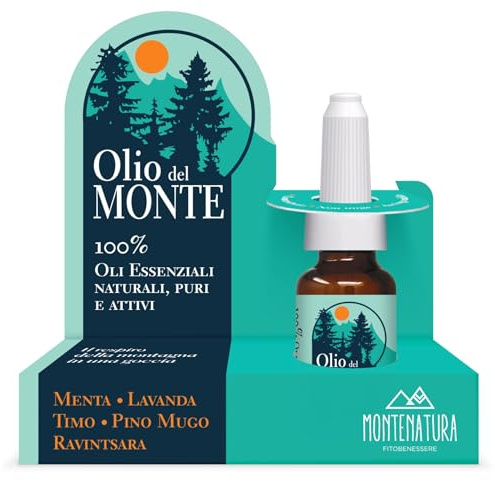 MONTENATURA® Olio Essenziale MONTE | Miscela Balsamica 100% Pura, Multi-Uso | Lavanda, Menta, Pino Mugo, Timo, Ravintsara | Per Diffusore, Massaggi e Vie Respiratorie | Non Unge (10ml)
