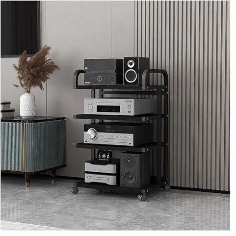 JYHHCYS Audio Rack HiFi Regal Audio-Komponenten-Rack-Turm Media-Stereo-Ständer Geräteregal Mit Rollen, 3/4/ 5 Schichten Schwerlasthalter Für Unterhaltungselektronik Aus Stahl (Color : 4 Tier-A)