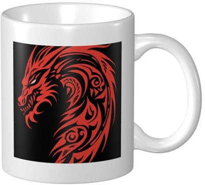Peiyeety Tribal Red Dragon Tattoo Keramik-Kaffeetasse, 340 ml, großes Fassungsvermögen für Büro und Zuhause