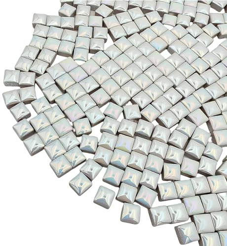 500g Square Ceramic Mosaic Tiles, 500PCS 1 * 1CM Handmade Making Creative Micro Mosaic Pieces for Lovers DIY Mosaic Projects and Home Decorations (Iridescent White)