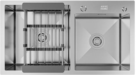 ANW HOME Fregadero Cocina 2 Senos 78x43 cm, Acero Inoxidable