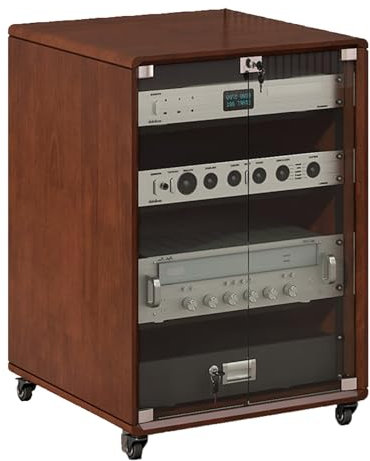 LYXWGRZD Multifunktionaler Audio Rack HiFi Regal, Phonoschrank, Türen aus gehärtetem Glas, Plattenspieler Regal mit verstellbaren Regalen, Record Player Stand(83.6cm/32.9in)