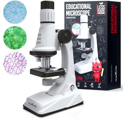 Maxlife MXMS-100 Microscopio a Luce Trasmissiva - Kit di Laboratorio per Bambini - Esperimenti Scientifici dai 8 Anni - Set di Accessori