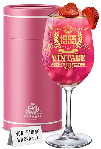 CROWNLY CRYSTAL® Calice Vino Personalizzato Regalo 70 Anni Donna, Bicchieri Da Vino per Nonna, Compleanno Da Nipote, Regali per Cognata