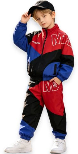 LOLANTA Conjunto Hip Hop Unisex para Niño y Niña - Ropa de Baile Urbano de 2 Piezas, Chaqueta Deportiva y Pantalón Jogger para Baile Callejero o Uso Diario,13-15,Rojo,180