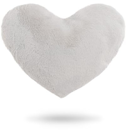 Quantum Interior by Maxland Herzkissen aus Plüsch, Kuschelkissen in Herzform, Flauschiges Dekokissen 30x40 cm, weiches Fellkissen (Silber)