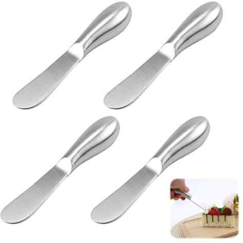 MxyVrix 4 Pezzi Coltello Burro Formaggio in Acciaio Inox, Coltelli Multifunzione con Impugnatura Ergonomica per Spalmare Burro, Formaggio, Marmellata e Altro (13.5 cm, Argento)