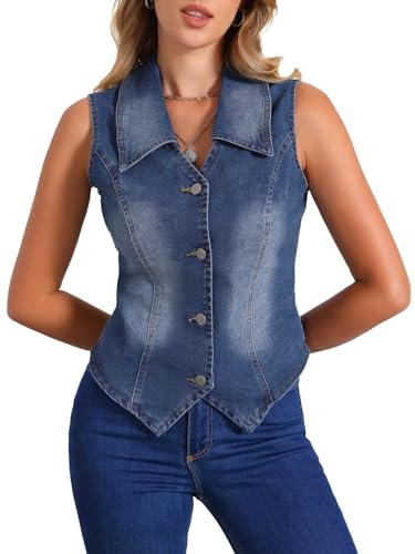 Allegra K Donna Gilet Jeans Elegante Denim Con Scollo A V Giubbotto Giacca Senza Maniche Gilet Estivo Blu M