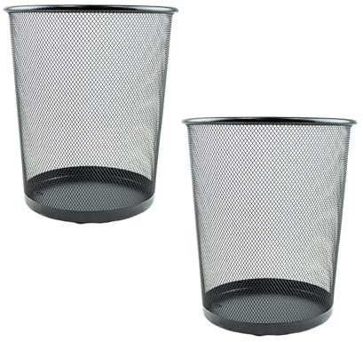 Set of 2 Metal Mesh Black Wire Waste Paper Bin Home Office Bedroom Living Room & Kitchen Lightweight Sturdy Sleek Design
