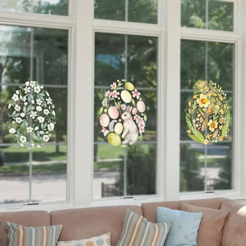 Frühjahr Blumen Fenster Klemmern, große Ostereier statischer Aufkleber | Anti-Kollision Doppelseitige Hase Kaninchen Aufkleber, wiederverwendbare PVC Garten Glas Aufkleber, für Schule Home Office