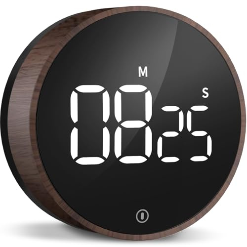VOCOO Digital kökstimer – magnetisk nedräkningstimer med 3 volymnivåer, äggklocka med stor LED-skärm för hem, fitness, klassrum (inklusive batterier) (djup träådring)