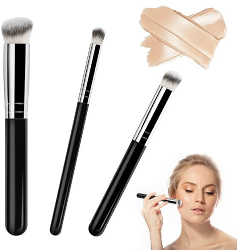 3Pcs Pinceau Fond De Teint Fluide, Pinceau Fond de Teint Anticernes Maquillages, pinceau Anti Cerne Professionnel pour Maquillage du Visage